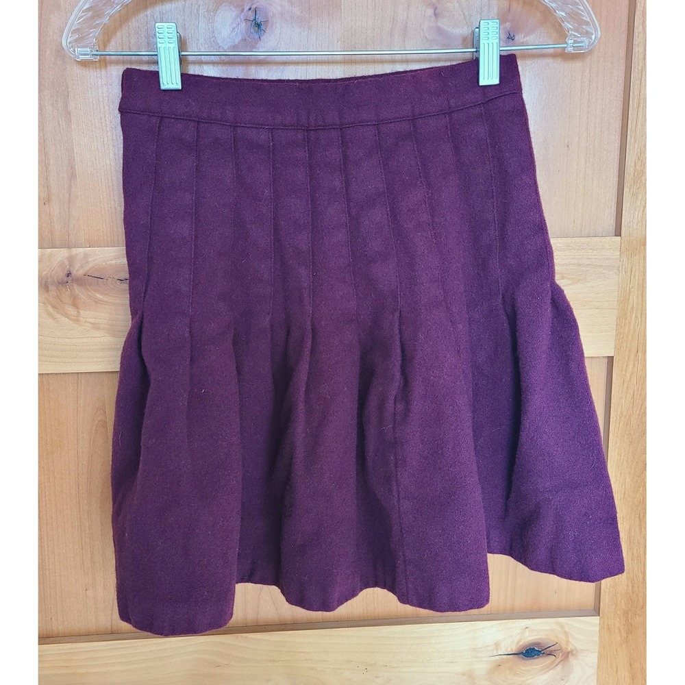 Vintage Paris‎ Sport Club US 4 100% Wool Purple Pleated Mini Skirt SMALL Classic